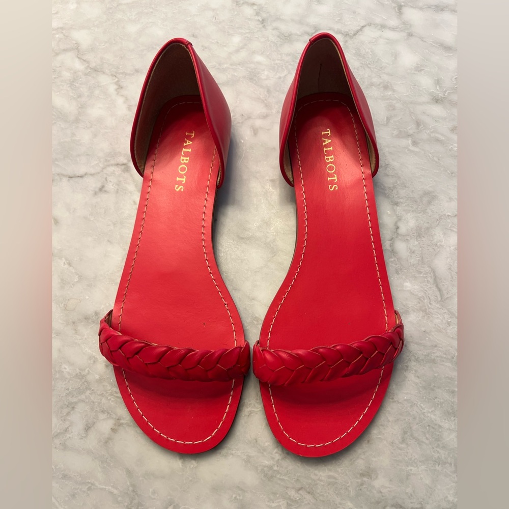 Talbots Women's Lulu Red Leather Braided Open Toe Sandals Shoes Size 8M EUC